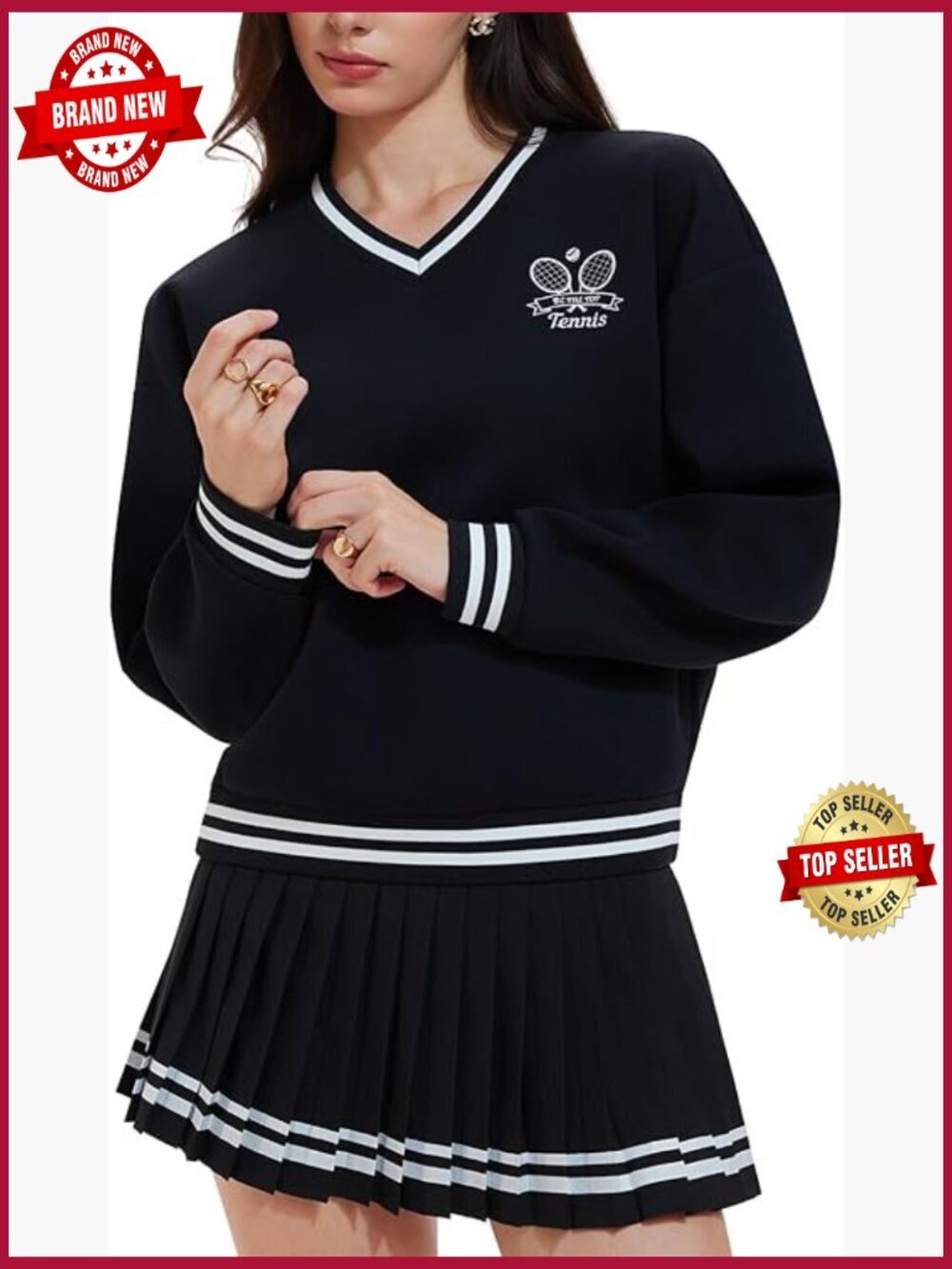 Womens Tennis Skirt Set 2 Piece Long Sleeve Knit Golf Outfit